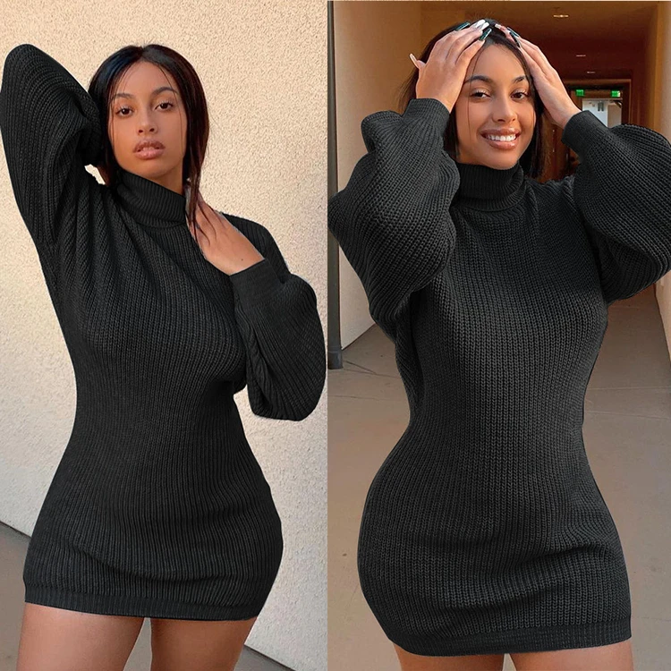 Hot Onsale Turtleneck Fashion Autumn Winter Clothing Female Clothes 2021 Woman Casual Womens Sweater Dress