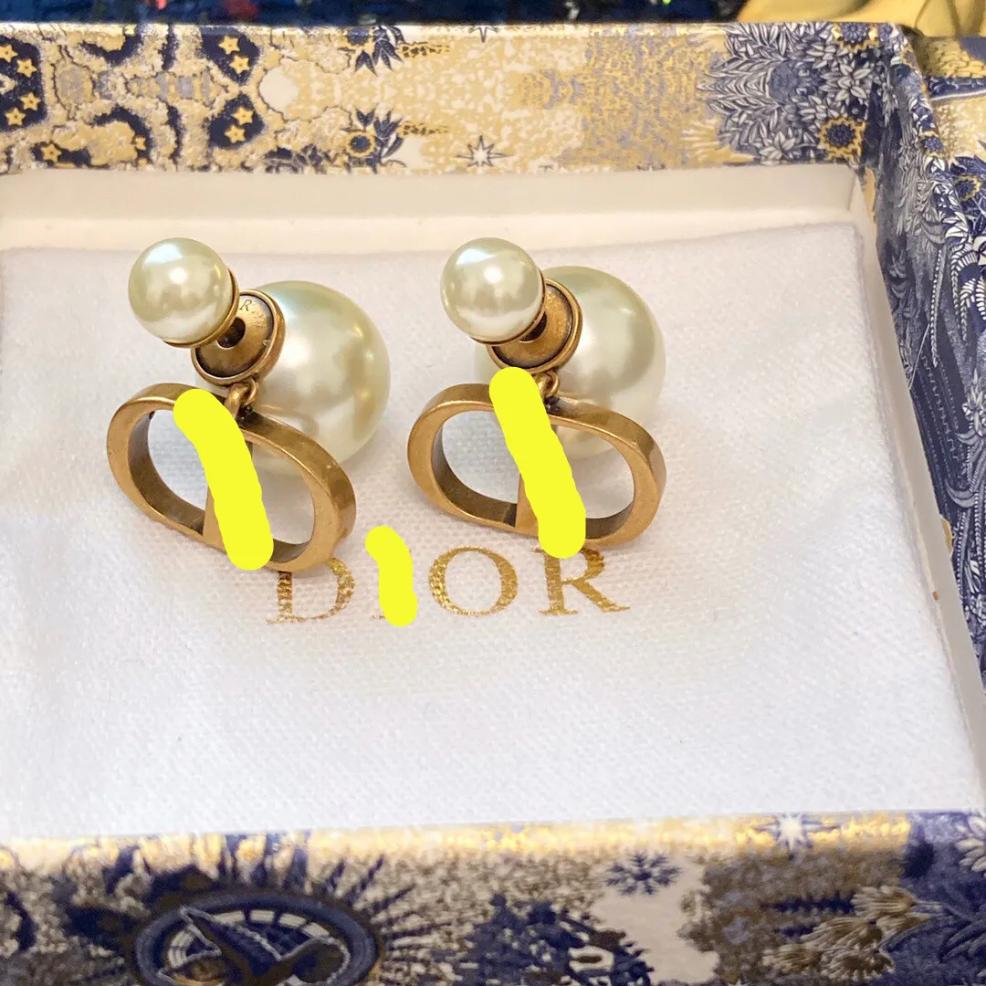 

HAOY Luxury Brand CD Earrings Vintage Gold-plated Pearl Ear Studs Women Jewelry