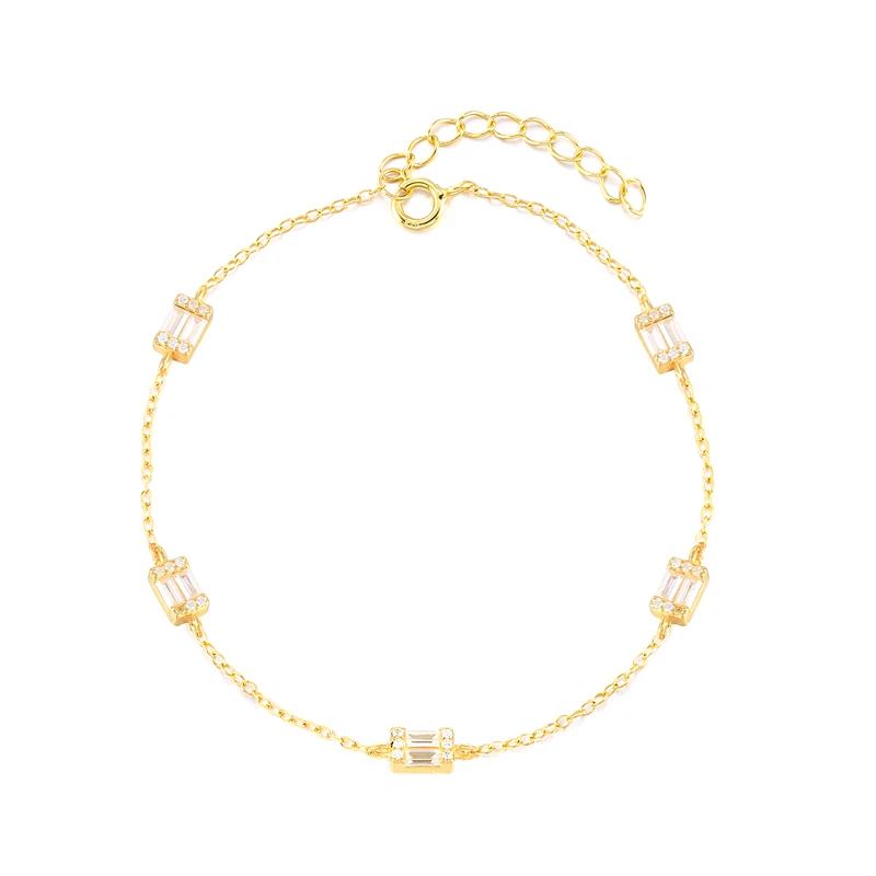 

INS 2022 jewelry sterling silver 925 jewellery Multiple Rectangular Diamond bracelet silver jewelry, Gold