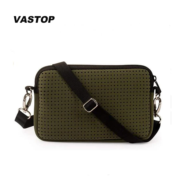 

Small Neoprene Bag Perforated Neoprene Crossbody Bag Clutch and Print SBR Neoprene Fabric Customized with Zipper Women 3mm 50pcs, Any color as required