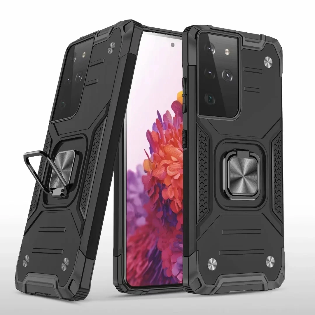 

Shockproof Hybrid PC TPU Armor Car Holder Magnet Defender Case For Samsung Galax A72 A52 A21 A11 A02s A12 A32 Finger Ring Cover, As picture