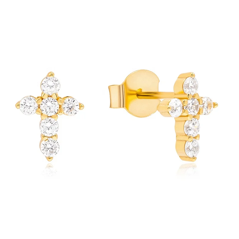 

Gemnel fashion 925 sterling silver 18k gold plated classic cross cubic zirconia stud earring