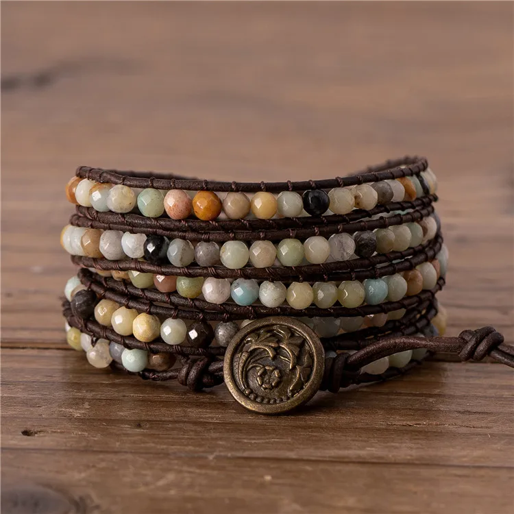 

High quality BOHO natural Amazonite stone beaded wrap bracelet for women and men