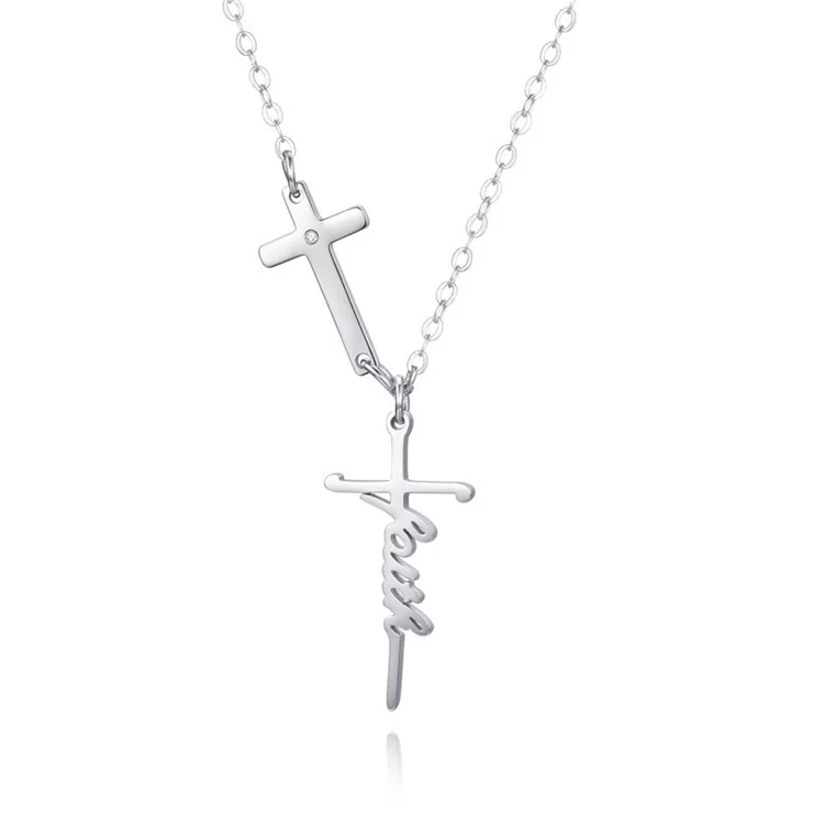 

Cheap wholesale stainless steel blessed faith cross silver necklace for women