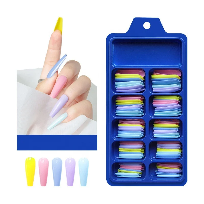 

100pcs/box Blue Box Ballerina Fake Nail Patch Finished Nails Manicure Stickers Long Full Ballet Coffin Press On False Nails, Multi color