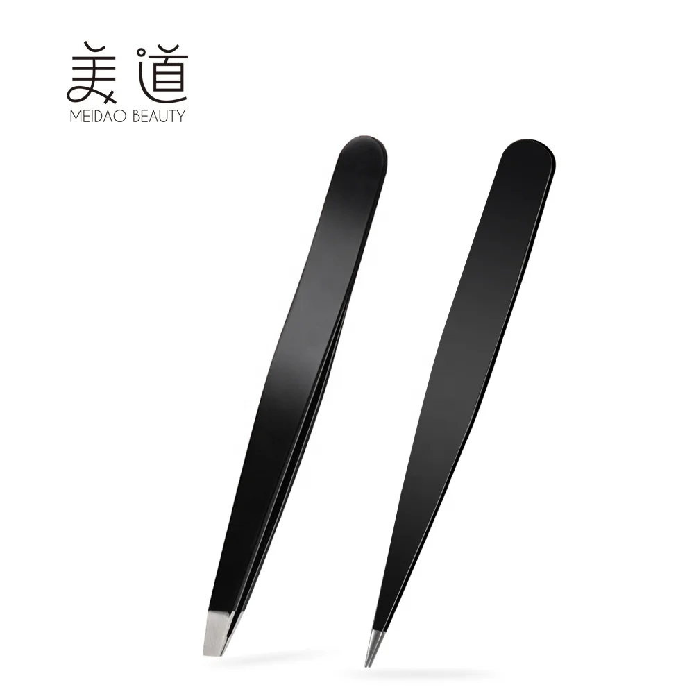 

Fast Shipment 2pcs Black Slanted Pointed Eyebrow Lash Stainless Steel Tweezers