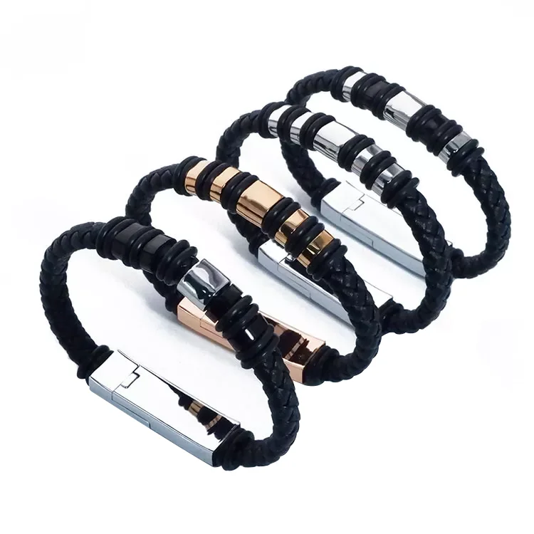 

Leather Bracelet 20cm Short USB Charging Data Cable For Iphone Type C Micro Charger, White, coffee ,black,gold, silver, blue others can support customize