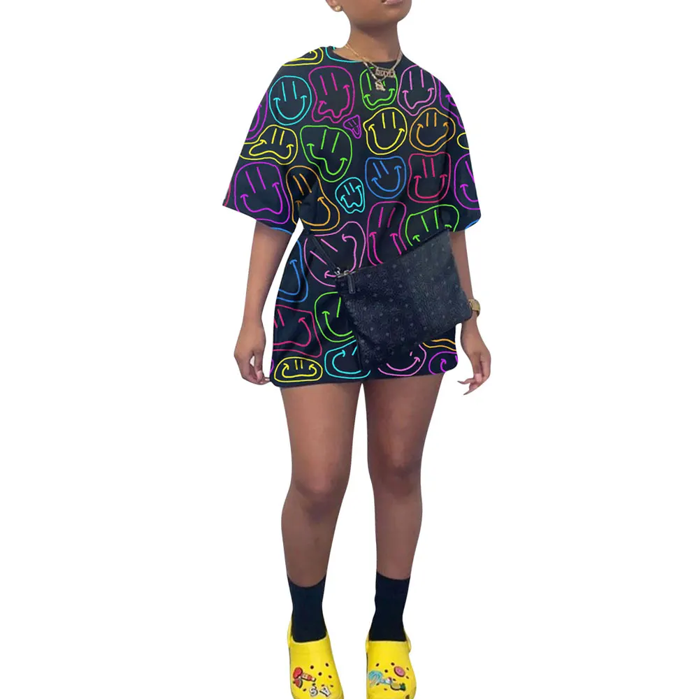 

21201-MX38 wholesale short sleeve Smiley print girls' dresses casual sehe fashion