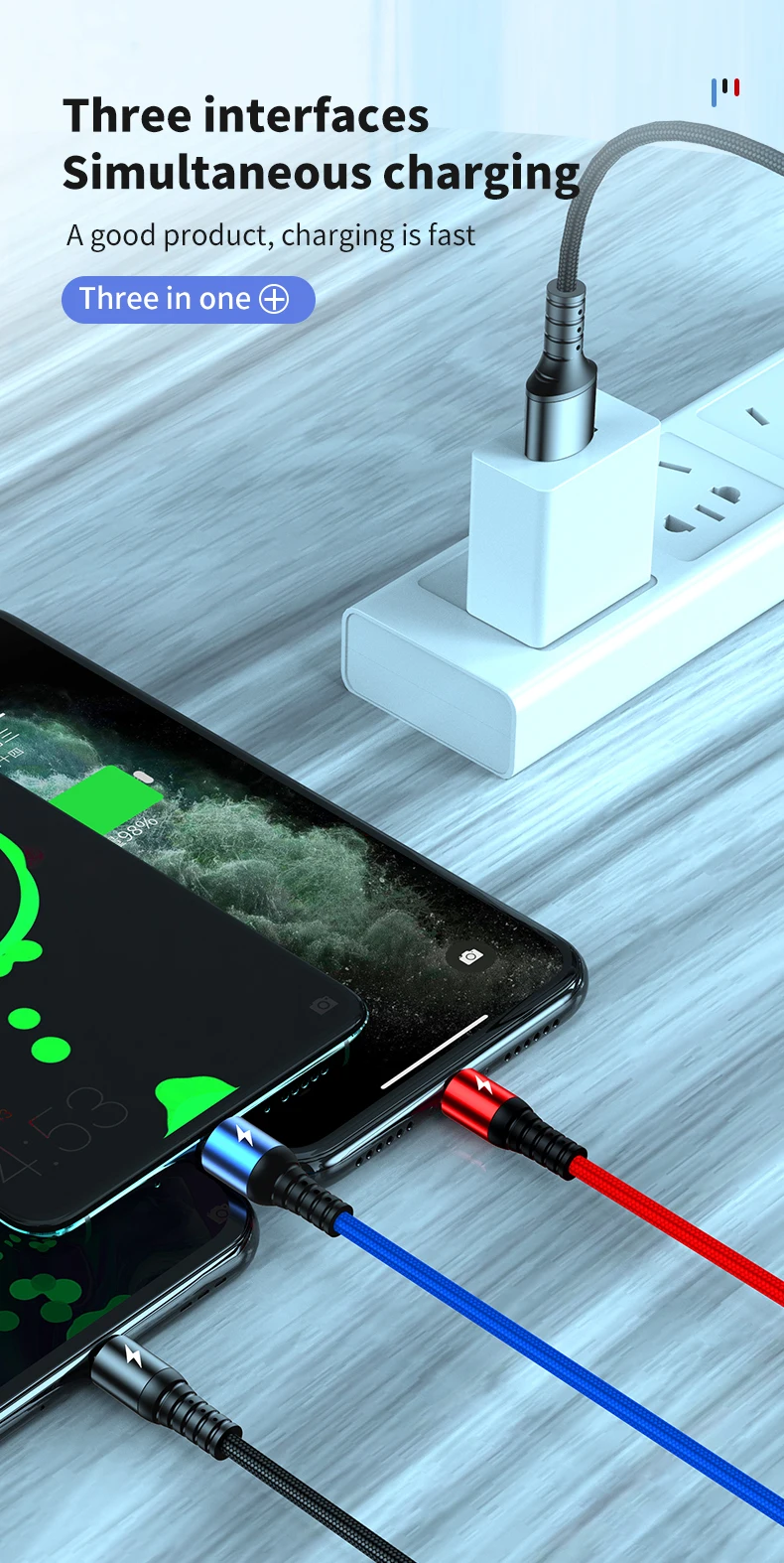 Phone accessories 5A super charge USB cable 3 in 1 fast Charger cable 2.0 type-C c-type data usb cable CE ROHS FCC - ANKUX.COM