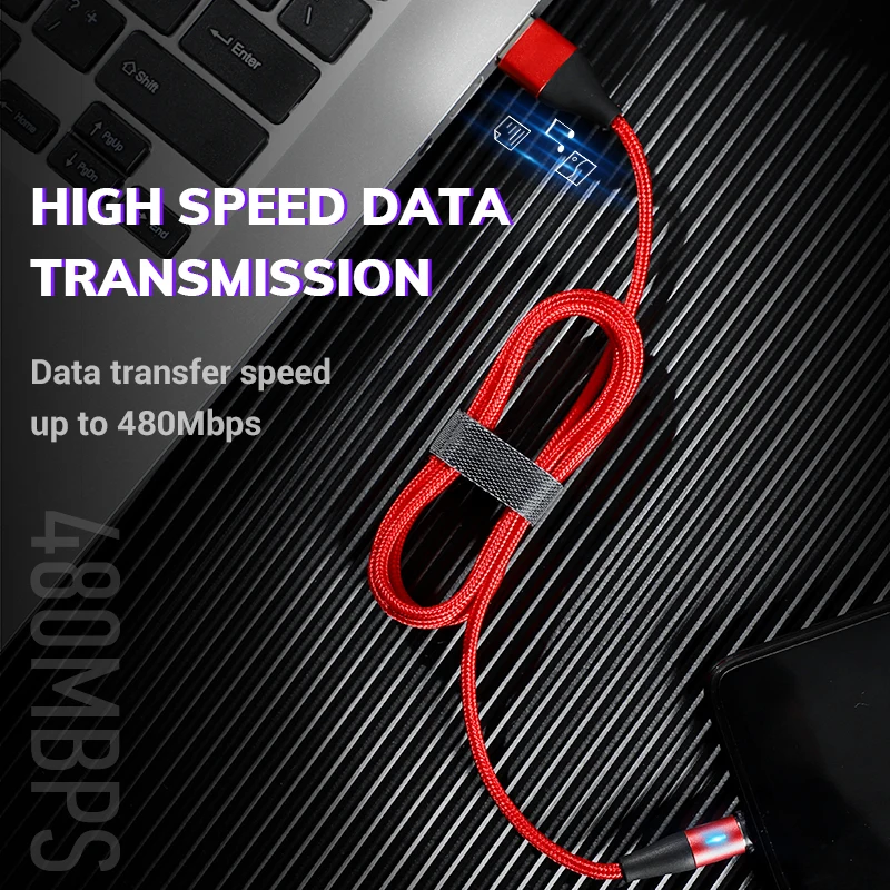 
TOPK AM60 1M 2020 Upgrade 3rd Gen 3A Fast Charging LED Magnetic Micro USB Type C Cable 