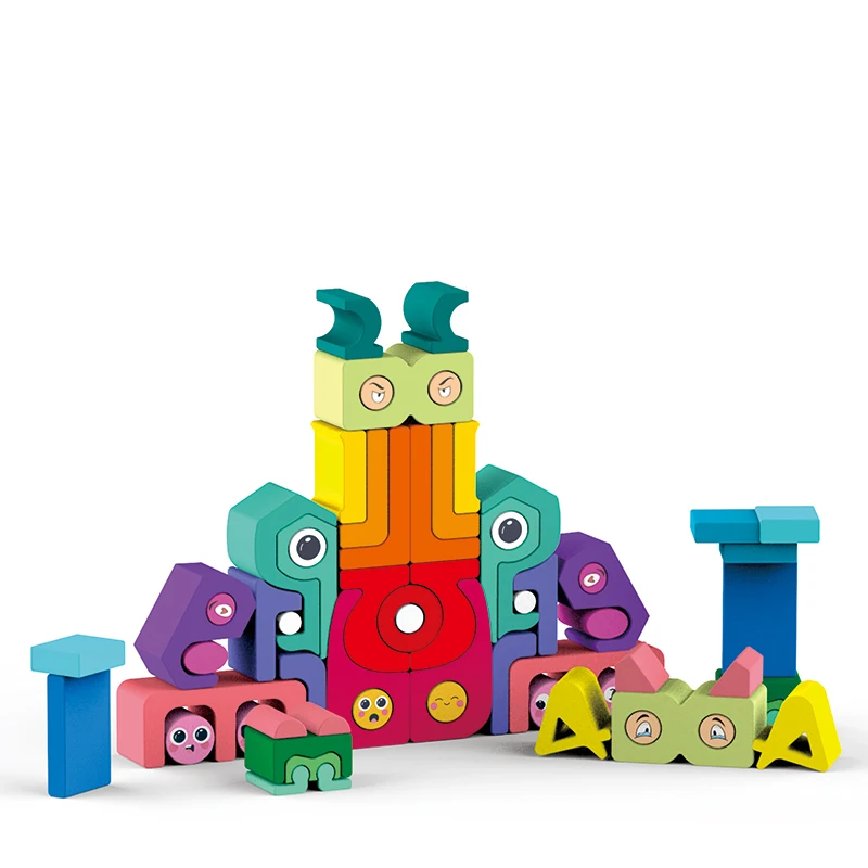 

Children Montessori Educational Stacking Toys Creative Colorful Rainbow Abstract Building Blocks