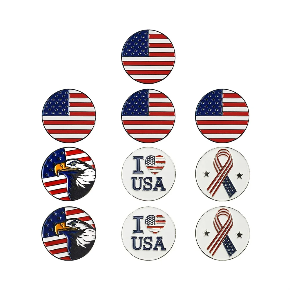 

Custom Design Round Shape Flag Eagle Hard Soft Enamel USA Golf Ball Marker With Divot Tool, Customized color