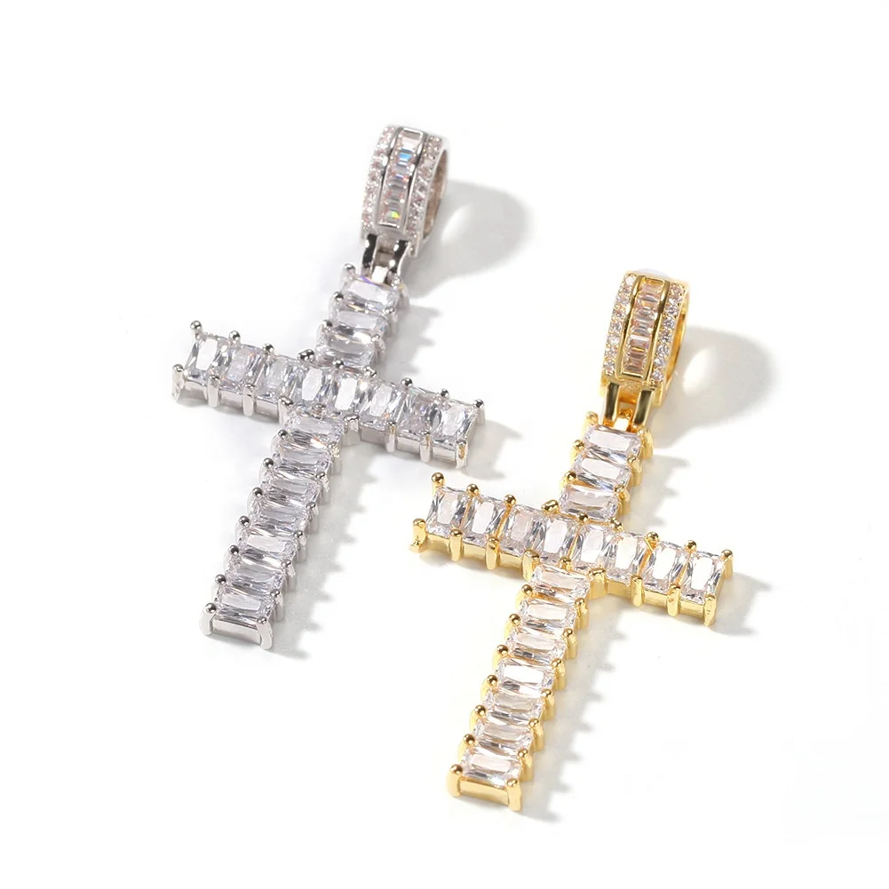 

Men Hip hop iced out bling Cross pendant necklaces High quality Zircon Hip hop necklace fashion jewelry