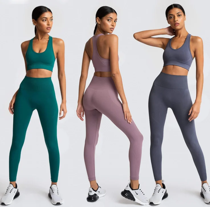 

Seamless Gym Clothing For Women Workout Shors Yoga Set High Waist Seamless Fitness Yoga Crop Top Legging Bra Set, Picture color