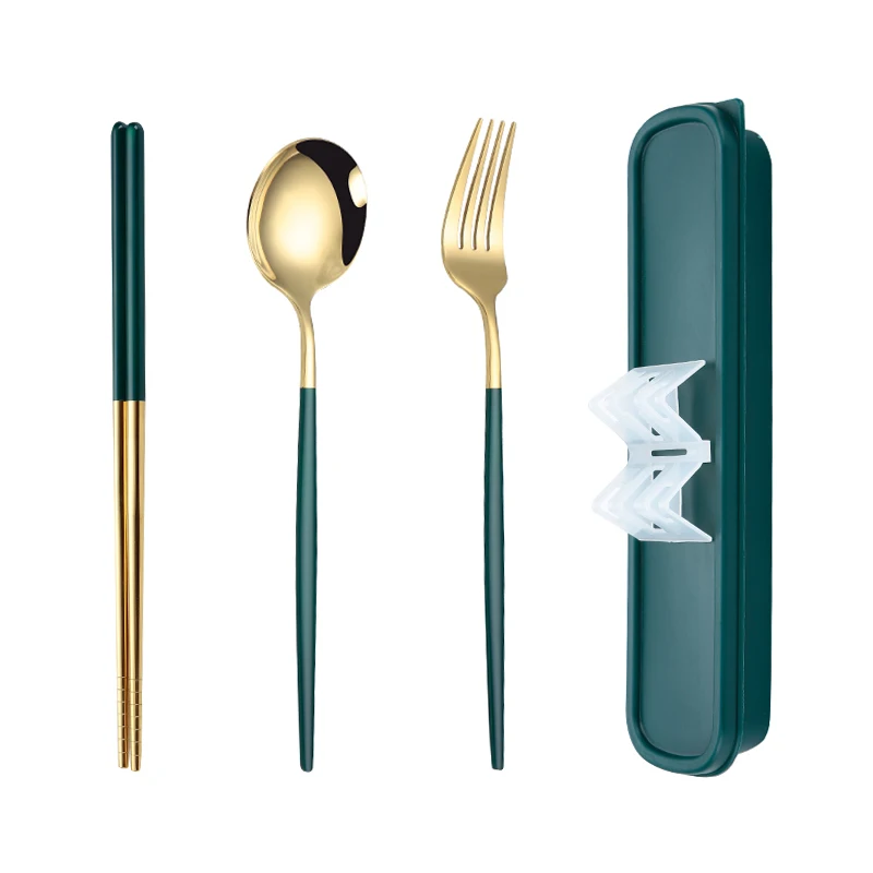 

18/0 stainless steel Portable cutlery 2020 New Gold And Paint Spoon Fork chopsticks travel Cutlery Set Stainless Steel, Customized