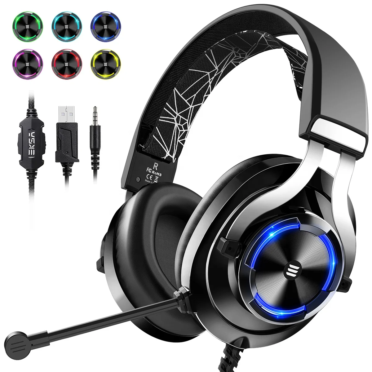 

EKSA Stereo Sound E3000 Gaming Headset Colorful RGB Light Wired Gaming Headphones With Stretchable Microphone