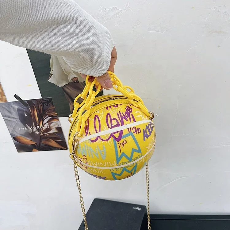 

2021 Hot Fashion Custom Printing PU Small jelly Purse Ladies Chain Shoulder Handbags Good Quality Mini Basketball Bag Women