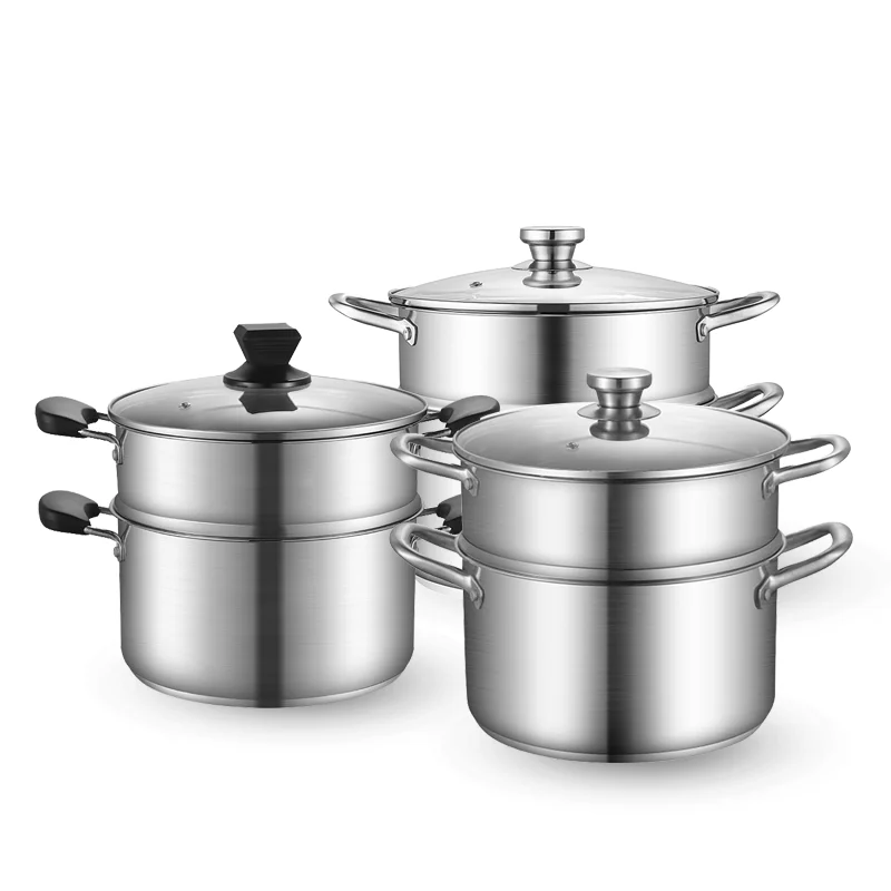 

premium multi-layer 304 stainless steel cooking soup pot steamer pot with glass lid, Stainless steel color