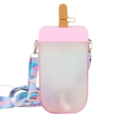 

Summer Colorful Ice Cream Staw Water Cup For Adults Kids Outdoor Travel Crossbody Handbag Mini Plastic Water Holder Cup, 4 colors for option