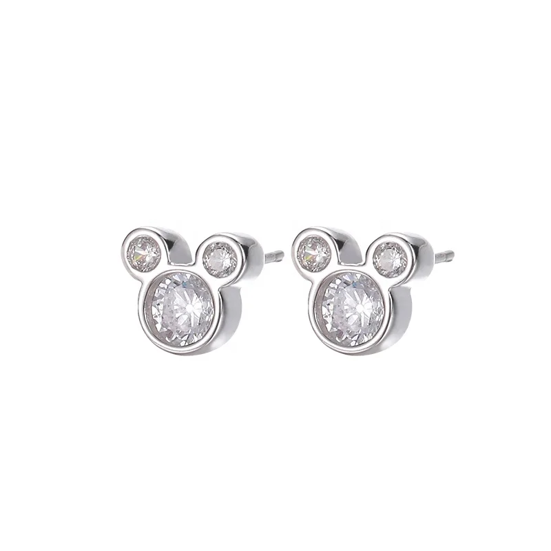 

Cute style 925 Sterling Silver Jewelry Cartoon Mickey Mouse Zircon Stud Earrings