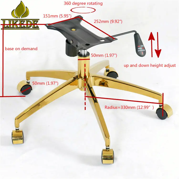 Gold Plated Aluminum Alloy Desk Chair Base Executive Chair Feet