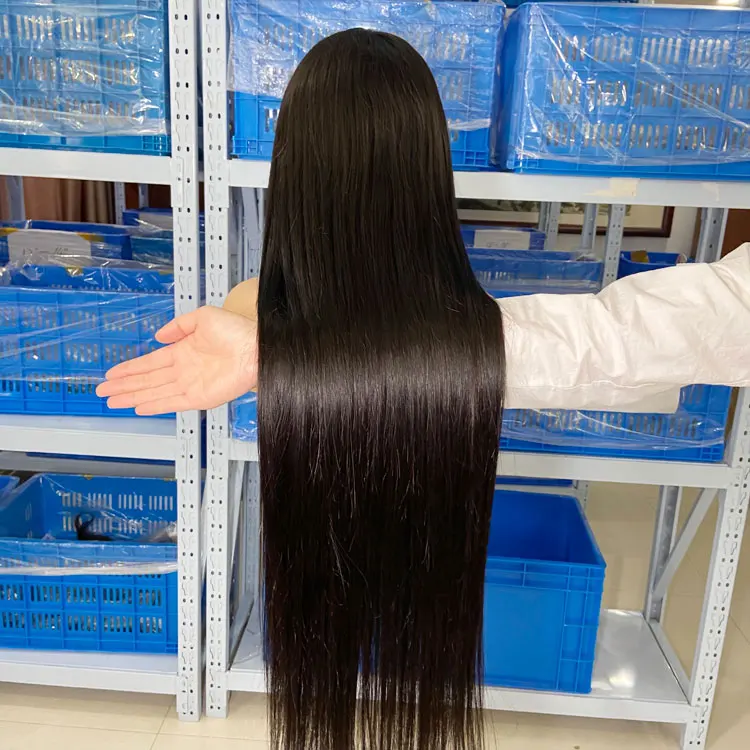 

2021 Natural human hair wholesale Lace front wig bone straight transparent hd wig 100% virgin 40 inch deep wave wig for black