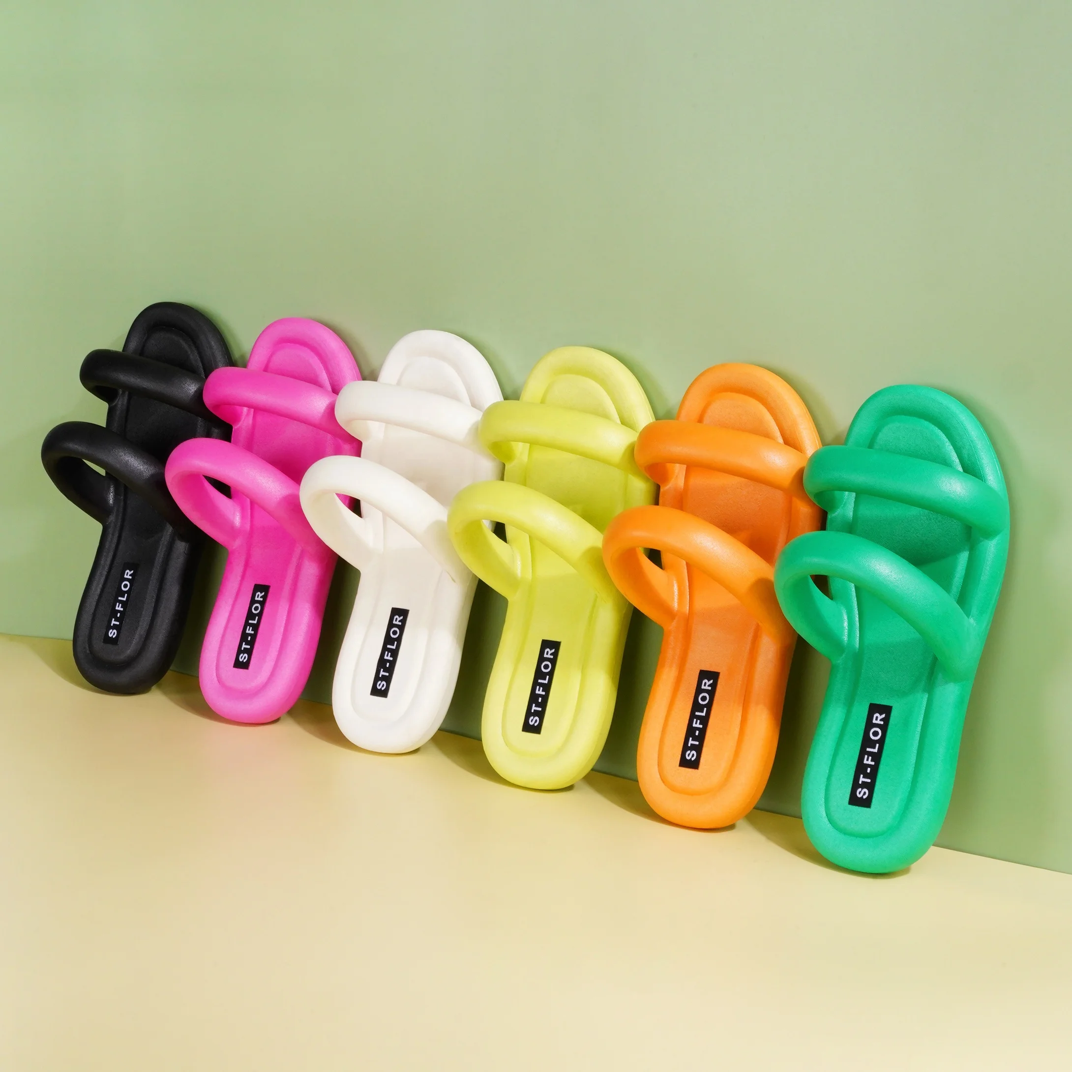 

Summer Candy Color Women Slippers Double Strap Sandals Soft Message Slippers Women Beach Slip-on Sandals