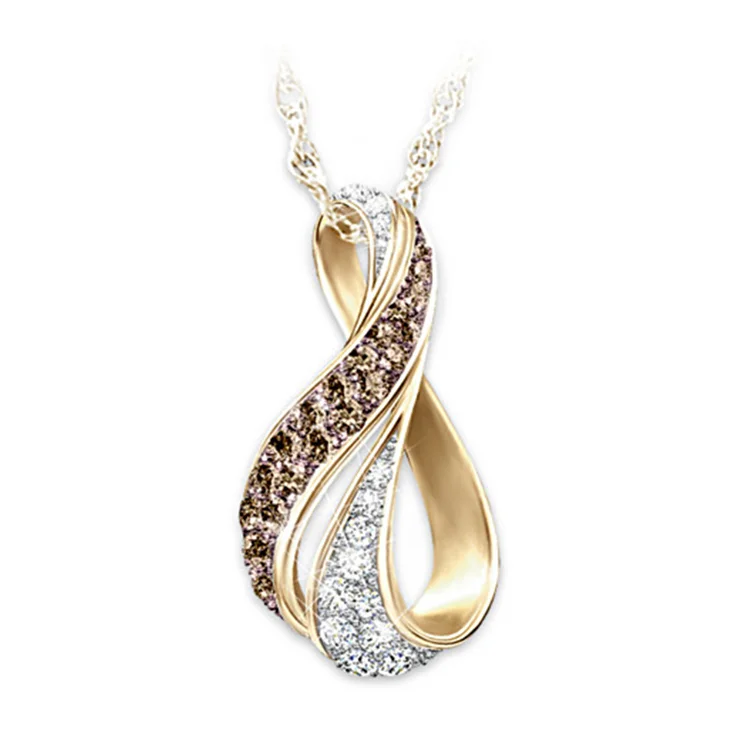 

Luxury Twisted Necklace Gold Pendant Women's Champagne Crystal Necklace