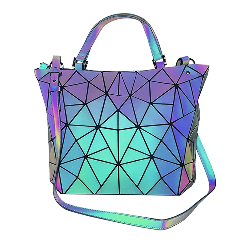 

SY 2021 Laser rhombic stitching large shoulder strap Crossbody Bags Luminous shopping bag deformable shaped Handbag, As picture