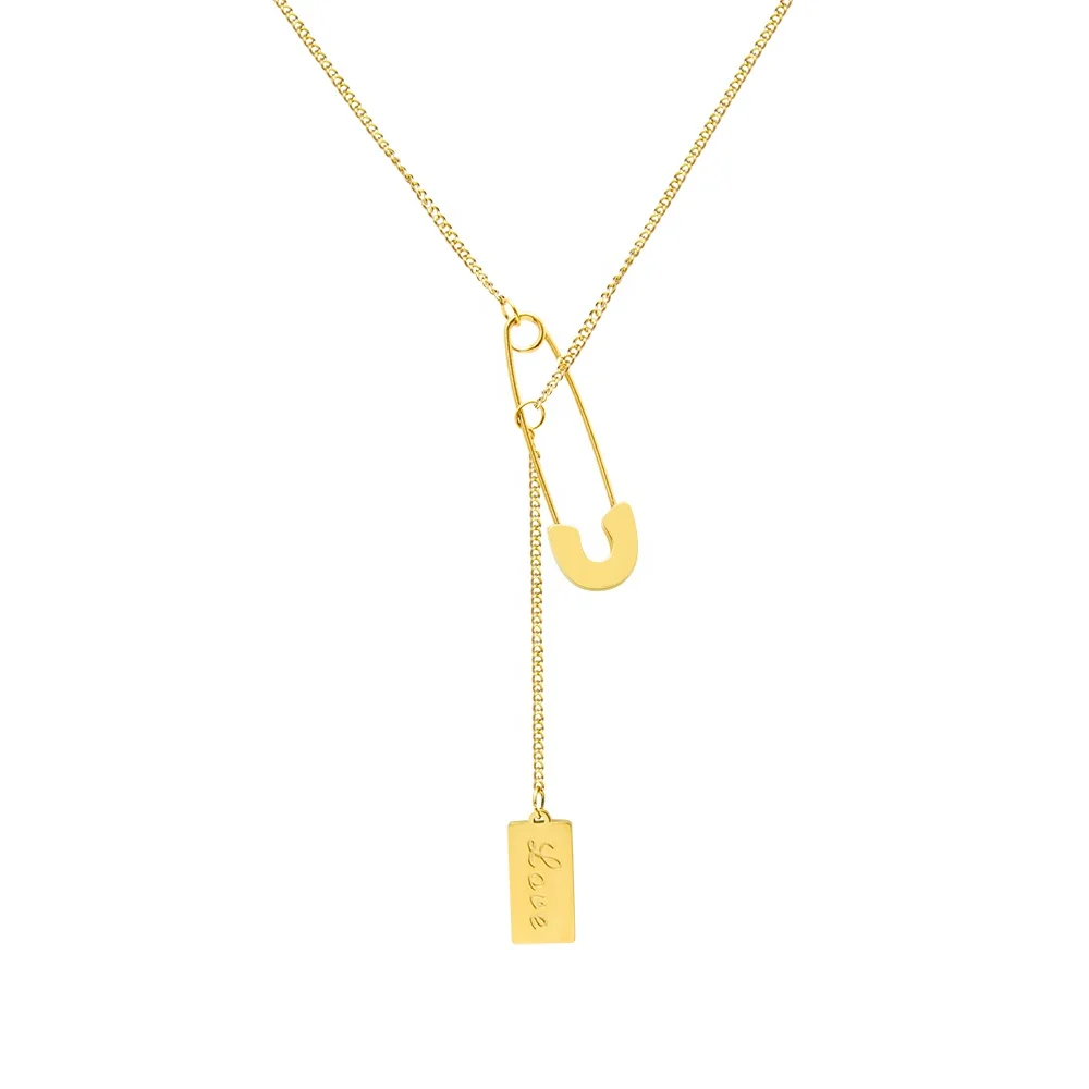 

18K Gold Plated Stainless Steel Jewelry Sweater Letter Pendant Pin Necklace For Women 2022 Fashion Jewelry Necklaces