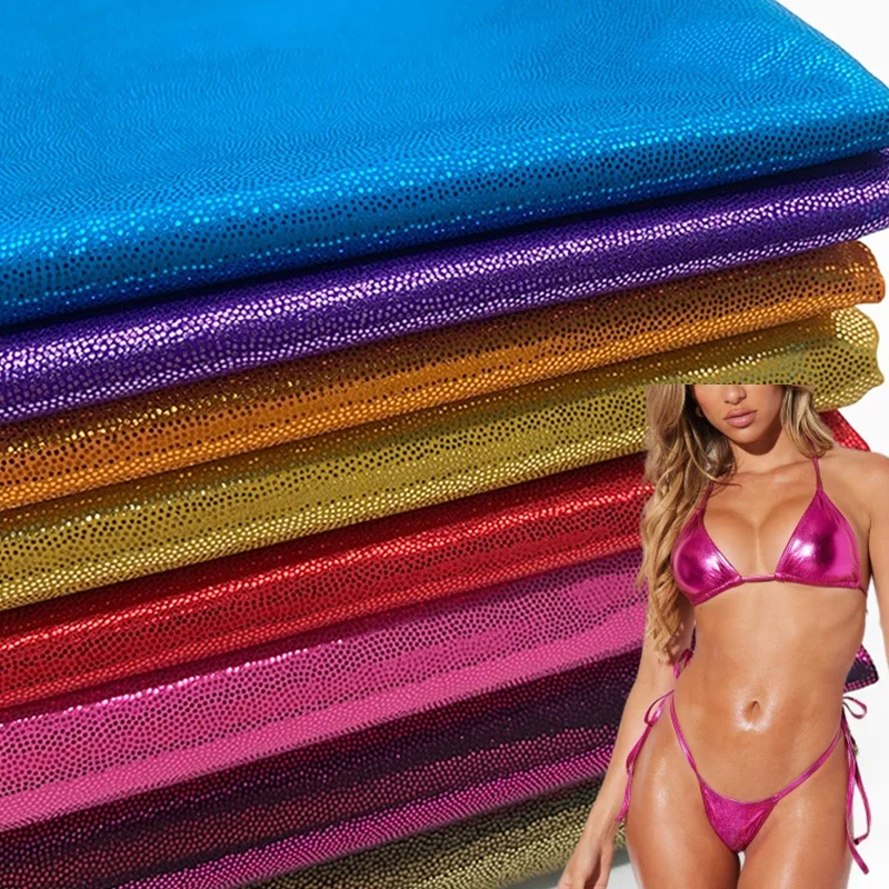 Wholesaler Multi Colors Knit Nylon Spandex Glitter Reflective Holographic Elastic Foil Fabric for Swimwear Gymnastics Wear