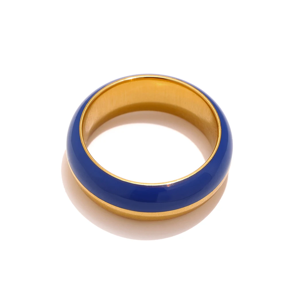 

JINYOU Waterproof Jewelry Fashion Round Finger Ring Stainless Steel Blue Enamel Ring for Women
