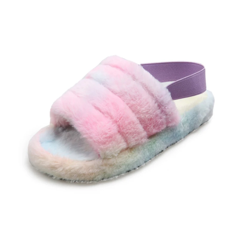 

Fashion Luxury bear house Fur Soft Platform Women Sandals Wholesale Women's Slippers Natural Color Fur Slides