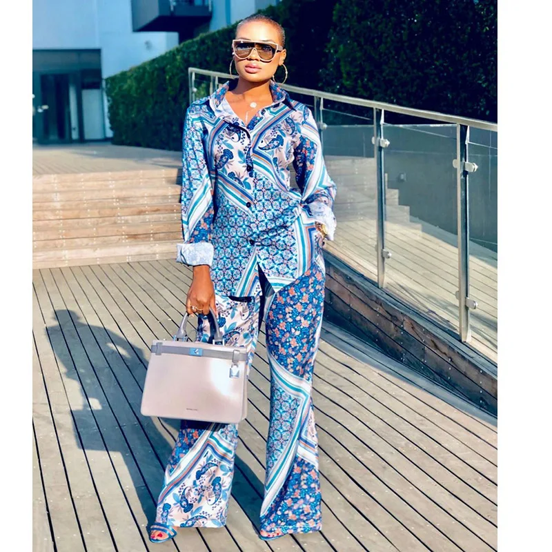 

CS042 New trend floral printed wide leg pant sets 2022 custom summer 2 piece women set clothing