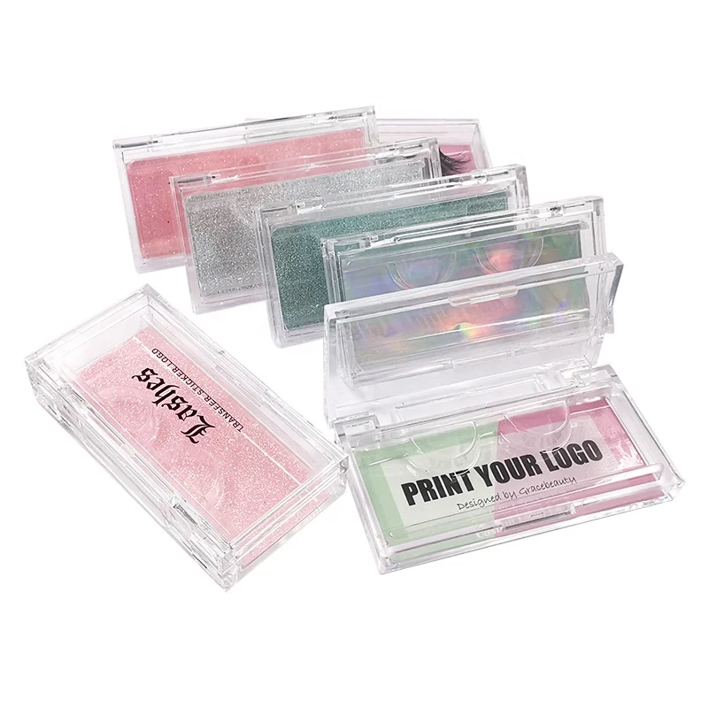 

Print Own Logo Transparent rectangle lash box Empty luxury Acrylic 20mm 25mm eyelash packaging boxes with glitter card