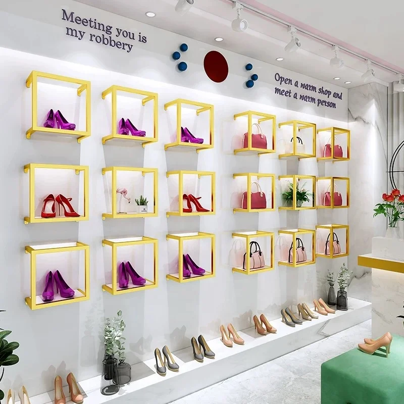 

Guangzhou Fashion Shoe Handbag Shop Fit Out Design Shoe Rack Handbag Shop Fittings Display Wall-mounted Shoes Rack