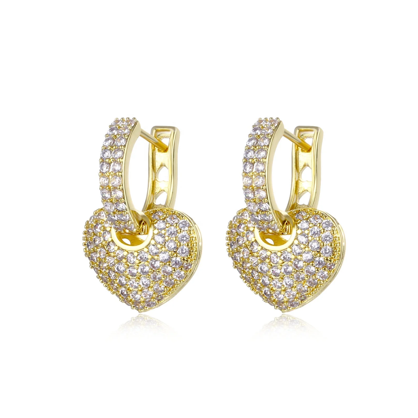 

2021 Factory price heart pendant earbob custom gold argent plated fully diamond eardrop ladies zircon peach heart earrings, Mix color or custom colors