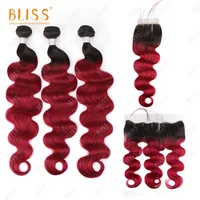 

Bliss Color Hair Bundles T1b-bug Body Wave Virgin Cuticle Aligned Human Hair Peruvian Hair with Closure and Frontal