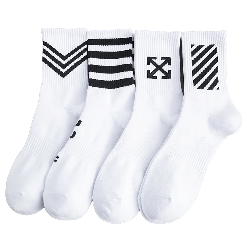 

Ins stripe white long man socks ODM custom breathable Cotton custom unisex basketball sports lengthen run crew athletic socks