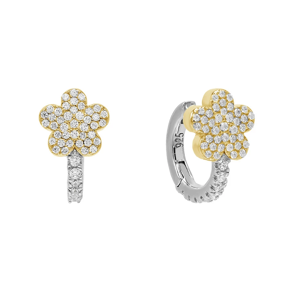 

Wholesale Minimalist Earrings For Women Brass 18k Gold Plated Flower Cubic Zircon Huggie Earrings