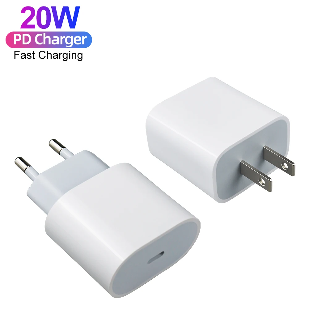 

20 Watts EU US Plug Fast Charging Type C Power Adapter Usb C Charger 20W For iPhone 12 Pro For Apple, White