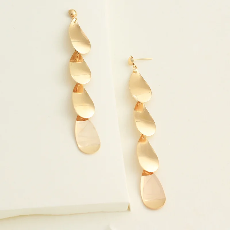 

JUHU New fashion Simple Personality Retro Metal Earrings Classic Drop-Shaped Layered Long Alloy Earrings Alloy Jewelry For Women, Gold