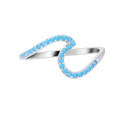 

925 sterling silver wave ring blue zircon ring for women, Silver color