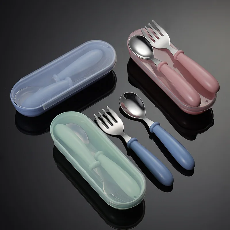 

Stainless Steel BPA Free Kid Children Spoon & Fork Cutlery Set, Blue, pink, green