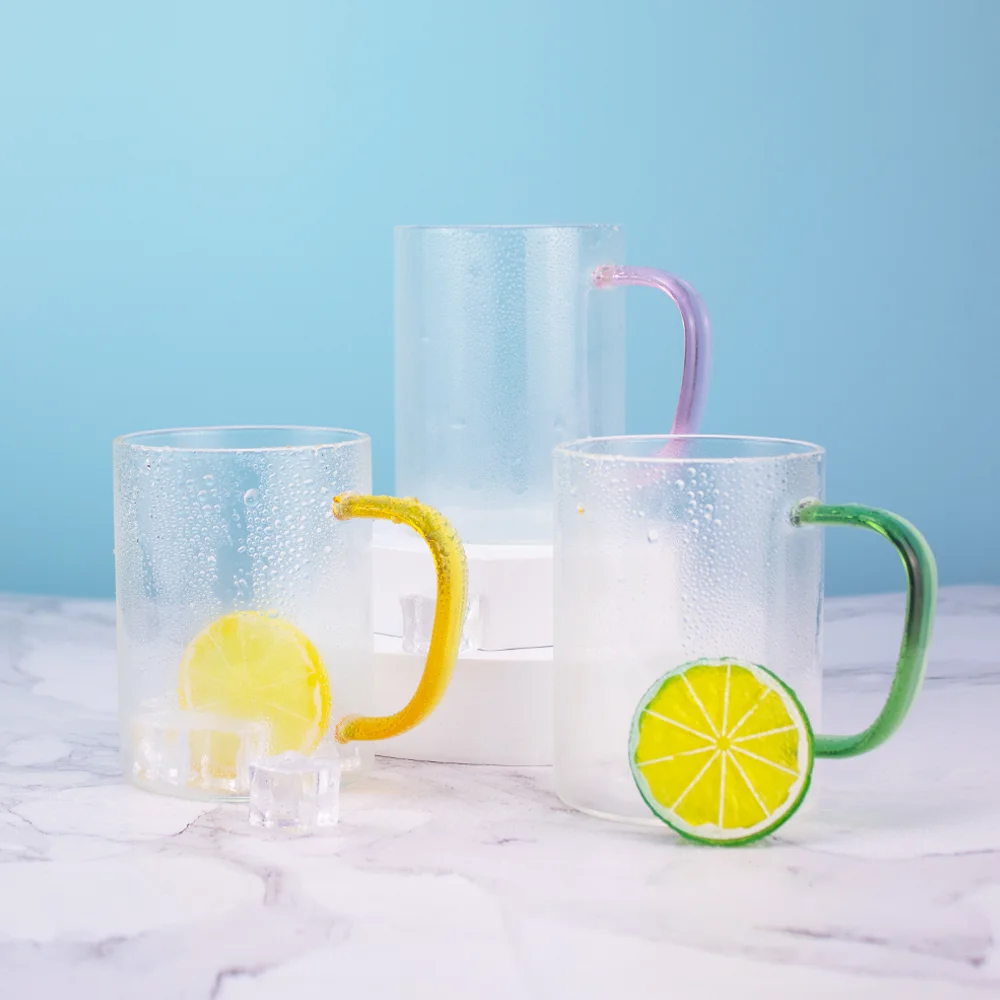 

Auplex  Colorful Crystal Handle Glossy Clear Sublimation Blanks Glass for Sublimation Drinking Glass Mug, Transparent clear