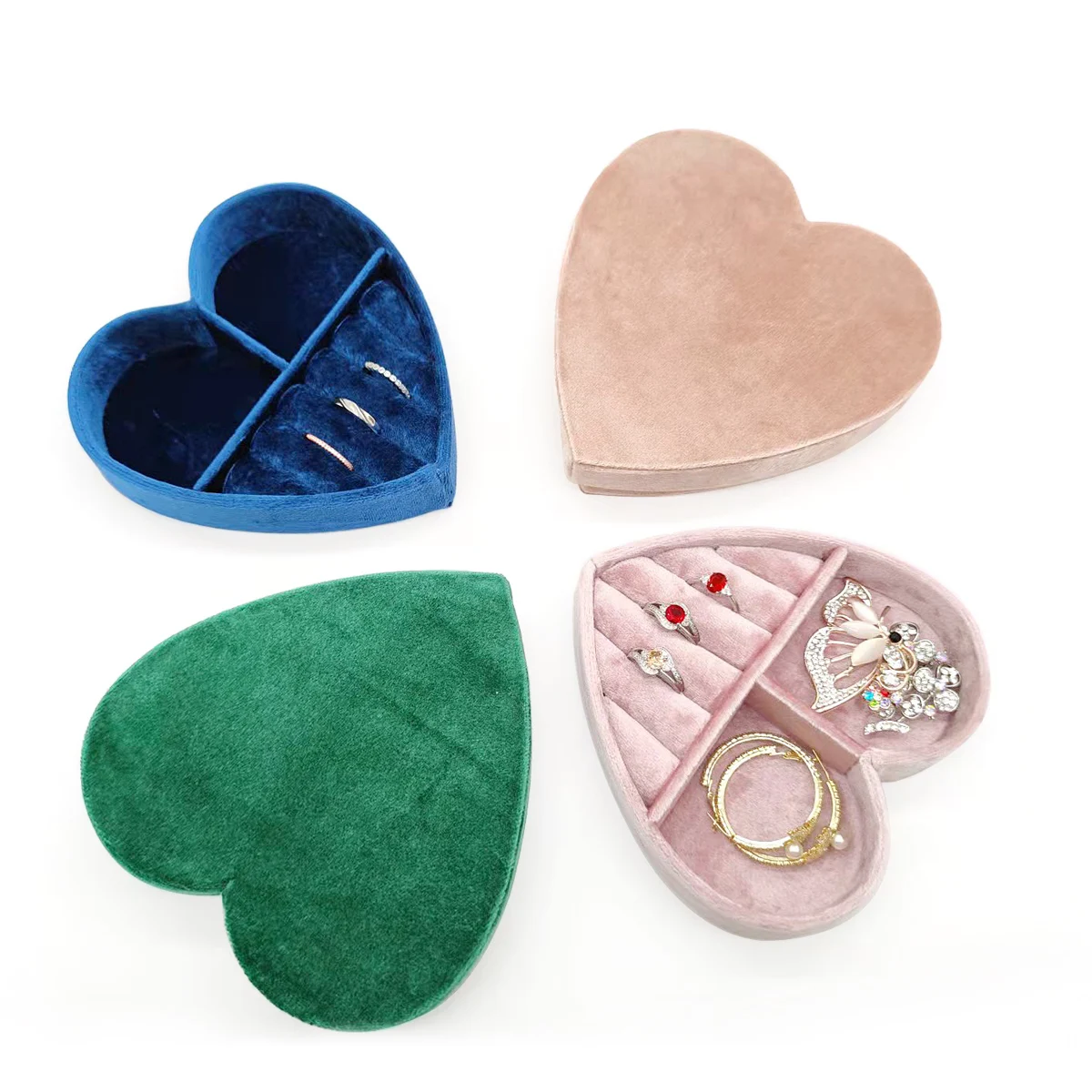 Custom Logo Jewelry Locket Velvet Travel Portable Organizer velvet Heart Shaped Ring Storage box