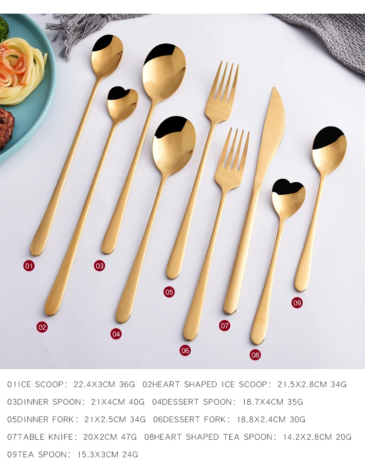 Wholesale Sus304 Stainless Steel Korea Cutlery Goldplated Flatware