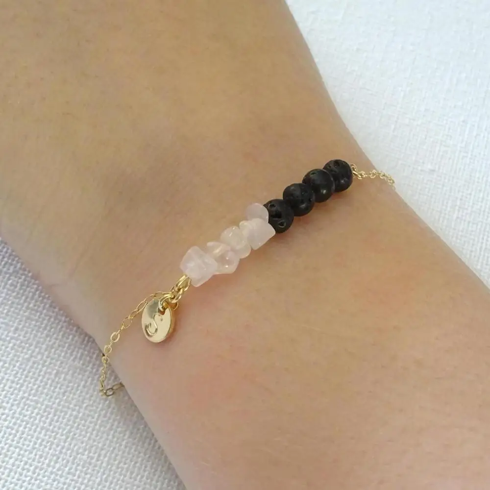 

Aromatherapy Jewelry, Black Lava Rose Quartz Dainty Oils Diffuser Bracelet,Love Stone Custom Logo Charm Bracelet
