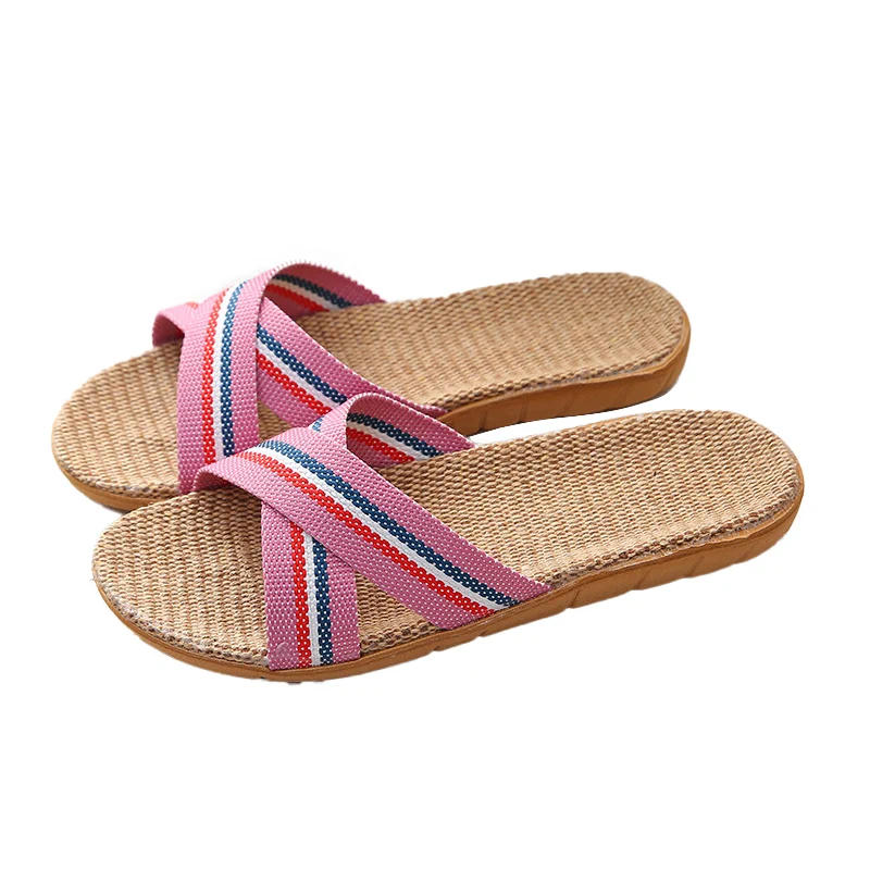 

Summer Flax Slippers Comfort Flat Linen Slides Soft Bottom Unisex Home Slippers