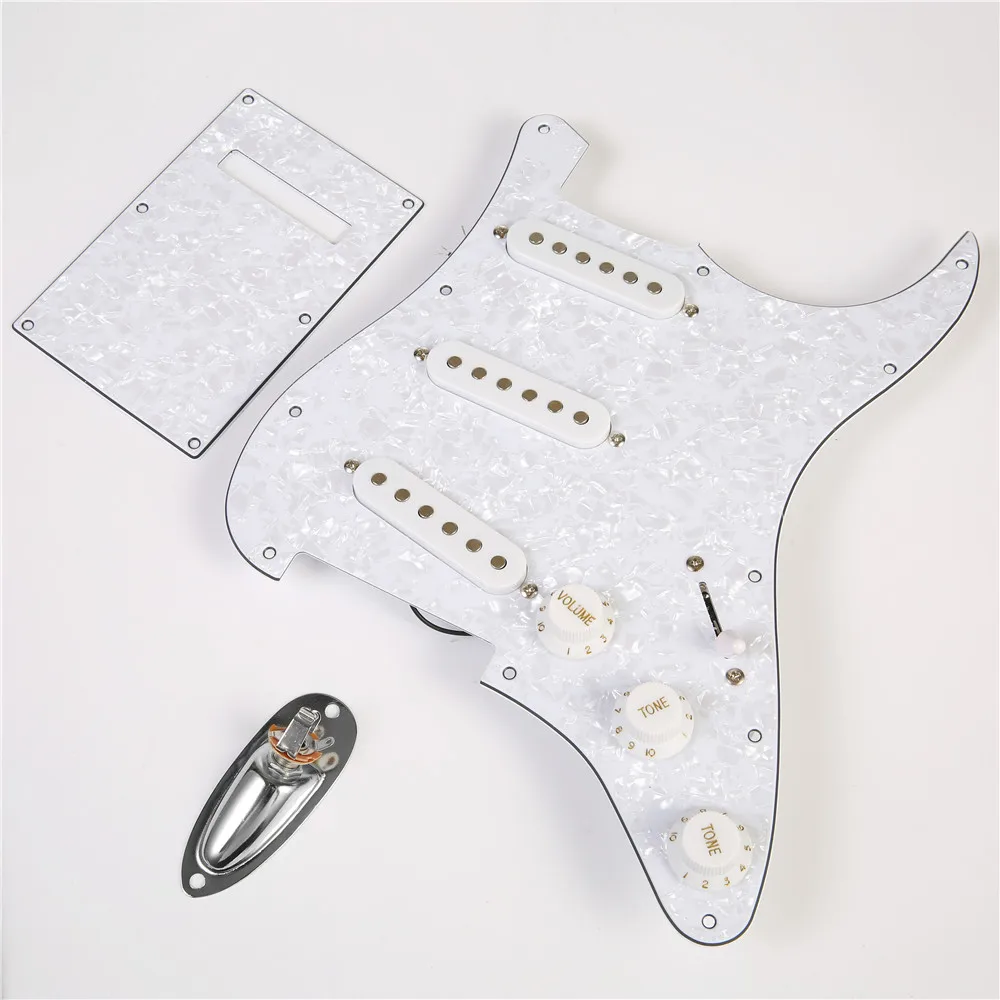 

Prewired 9 hole loaded SSS stratocaster guitar Pickup SSS white peral 3ply pickguard kit for fender stratocaster guitar